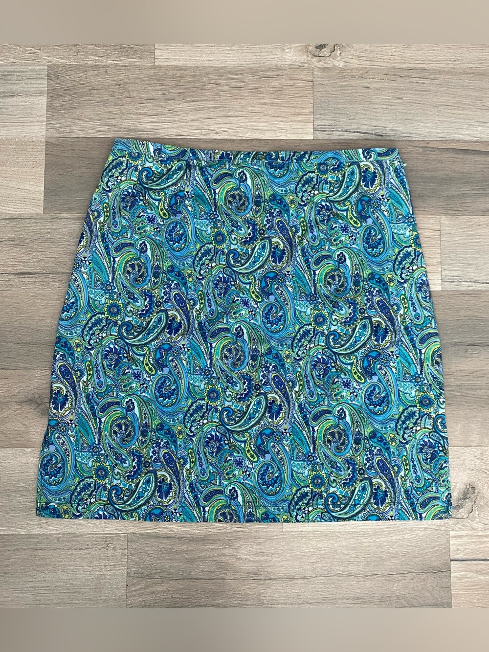 Vintage Y2K St. John’s Bay Blue & Green Paisley Cotton Blend Skirt Size 8 Boho
